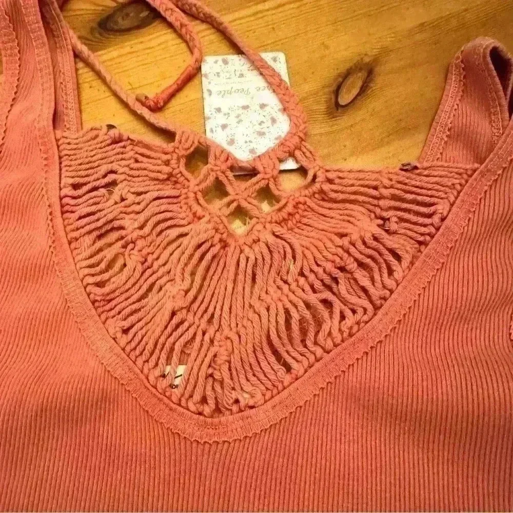 New! Free People we the free Thalia Crochet Neck Tank Top Coral NWT Size M